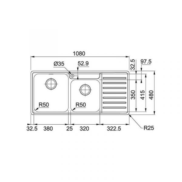 Franke BELL Inset Sink Double Bowl with Drainer Overall 1080mm Width | BCX621LHD - Image 2