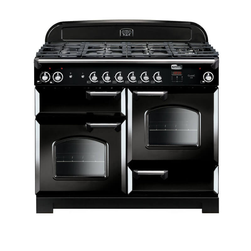 Falcon Classic 110cm gas range cooker in black and chrome for reliable and versatile cooking performance