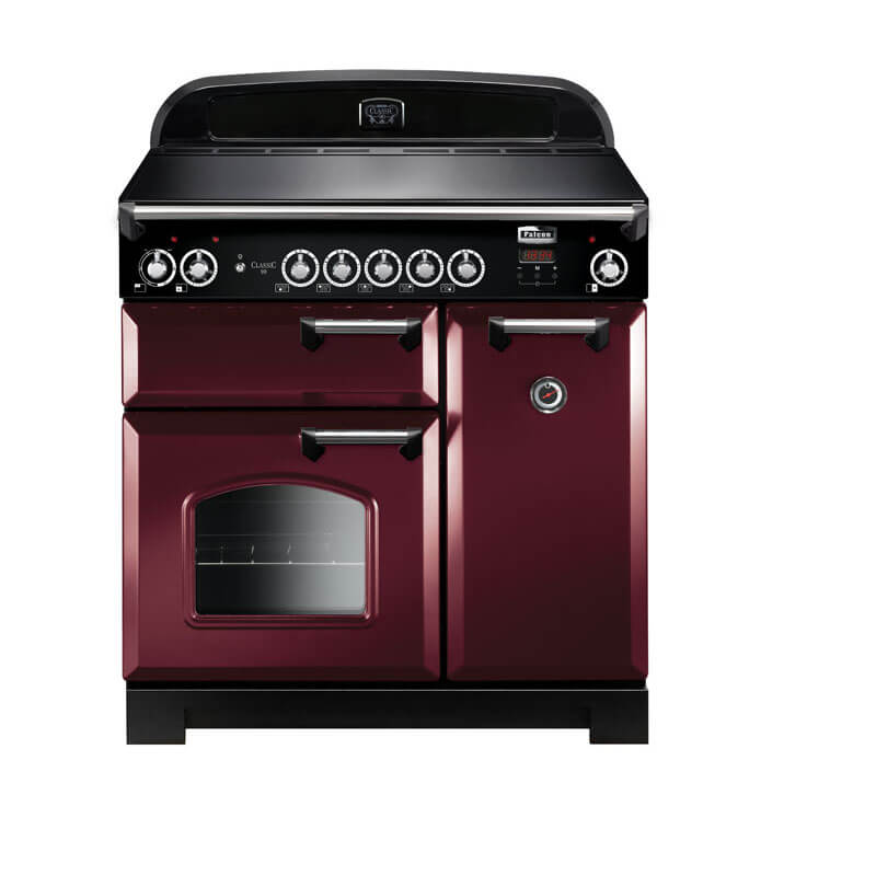 Falcon Classic 90cm induction range cooker in cranberry and chrome for efficient and stylish cooking