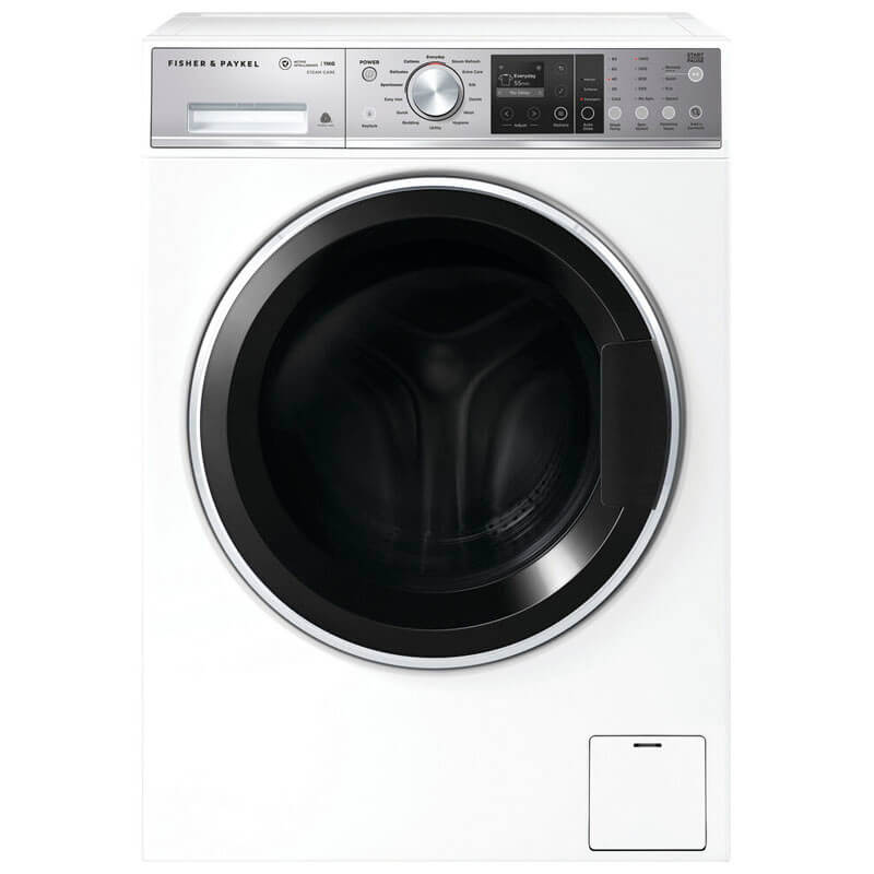 Fisher & Paykel Series 9 11kg Front Loader Washing Machine WH1160F2 in sleek white finish, designed for large laundry loads with advanced wash features.