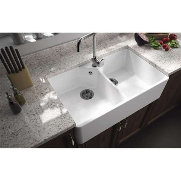 Turner Hastings Chester 80 x 50 Double Flat Front Butler Sink Gloss White | 7403 - Image 2