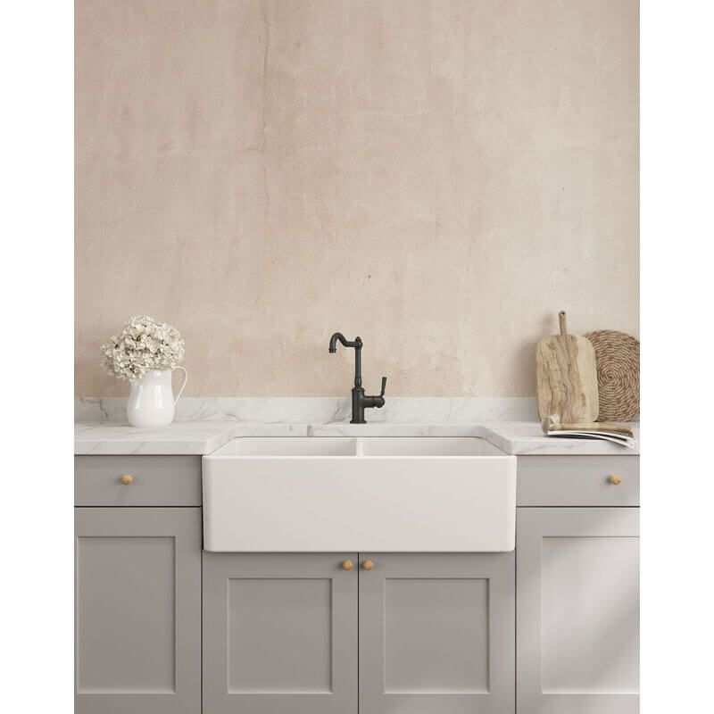 Turner Hastings Novi 85 x 46 Double Bowl Fine Fireclay Butler Sink Matte White | NO853FS-MW - Image 3