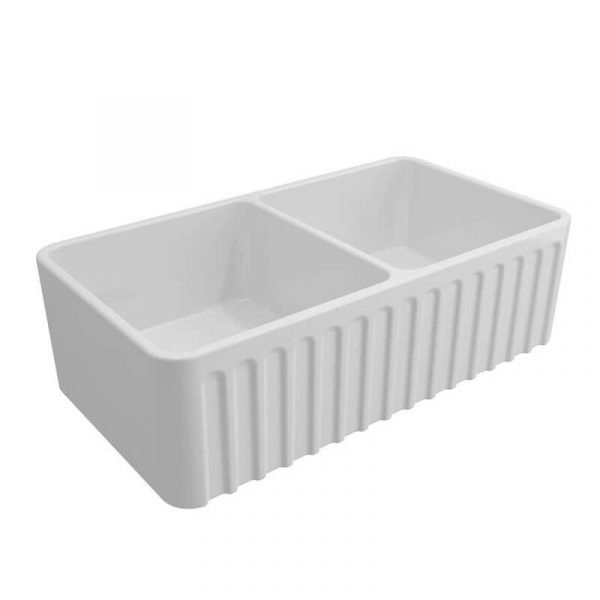 Turner Hastings Novi 85 x 46 Double Bowl Fine Fireclay Butler Sink Gloss White | NO85FS - Image 2