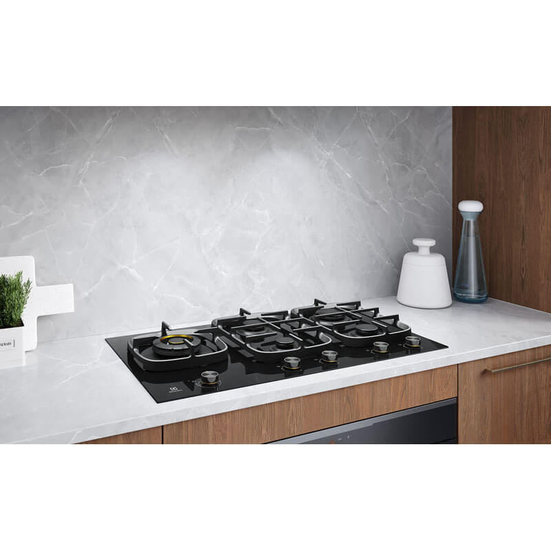 Electrolux 90cm 5 Burner Black Ceramic Glass Gas Cooktop | EHG955BE - Image 3