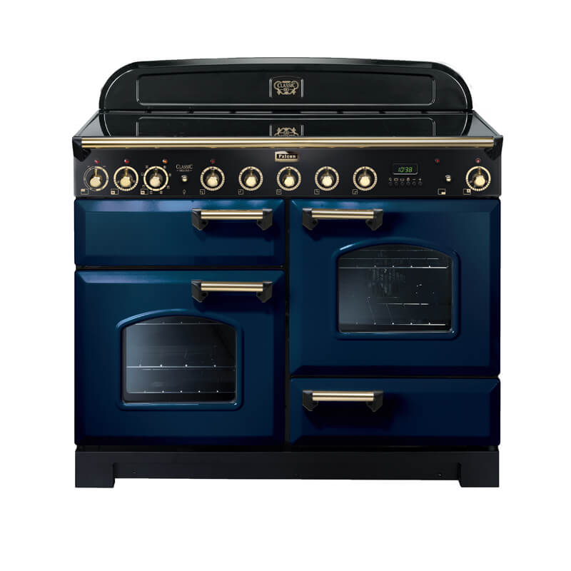 Falcon Classic Deluxe CDL110EIRB-BR 110cm Royal Blue & Brass Induction Range Cooker with five cooking zones and stainless steel trim