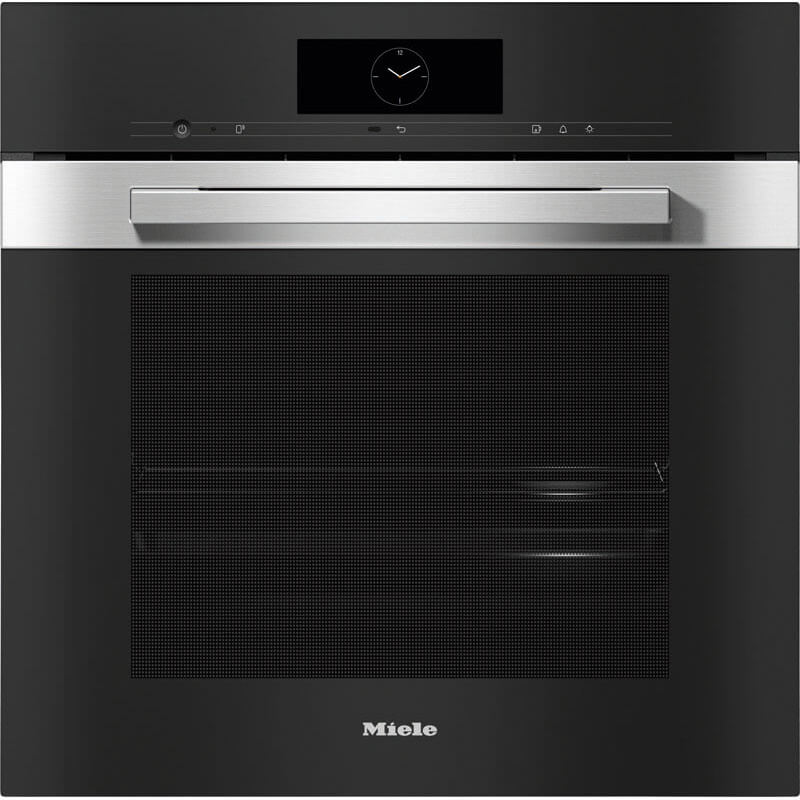 Miele DGC 7860 HC Pro PureLine CLST 12087900 Combi Steam Pyro Oven - a stainless steel modern kitchen appliance with an advanced touchscreen display and sleek design.