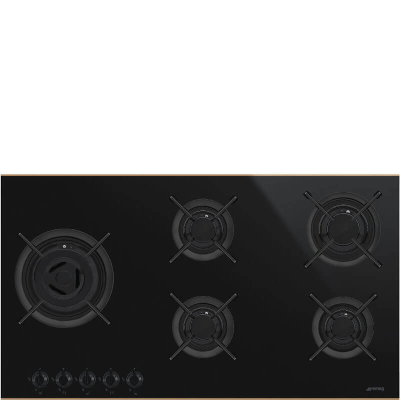 Smeg 90cm Gas Hob | PV695LCNRAU sleek stainless steel gas cooktop with five burners, designed for modern kitchens and professional cooking.