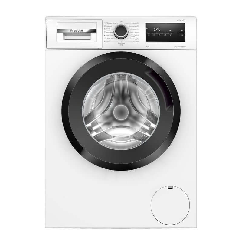 Bosch Series 4 8Kg WAN24124AU Front Loader Washing Machine displayed in a modern laundry setup, highlighting its sleek design and energy-efficient features.