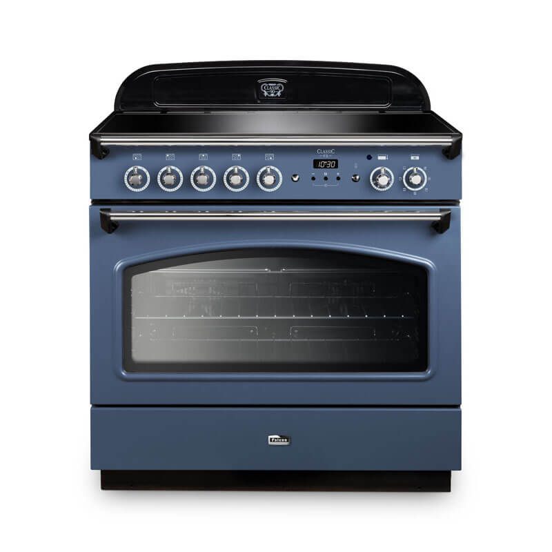 Falcon Classic Fx 90cm induction range cooker in stone blue and chrome for sleek and advanced cooking technology