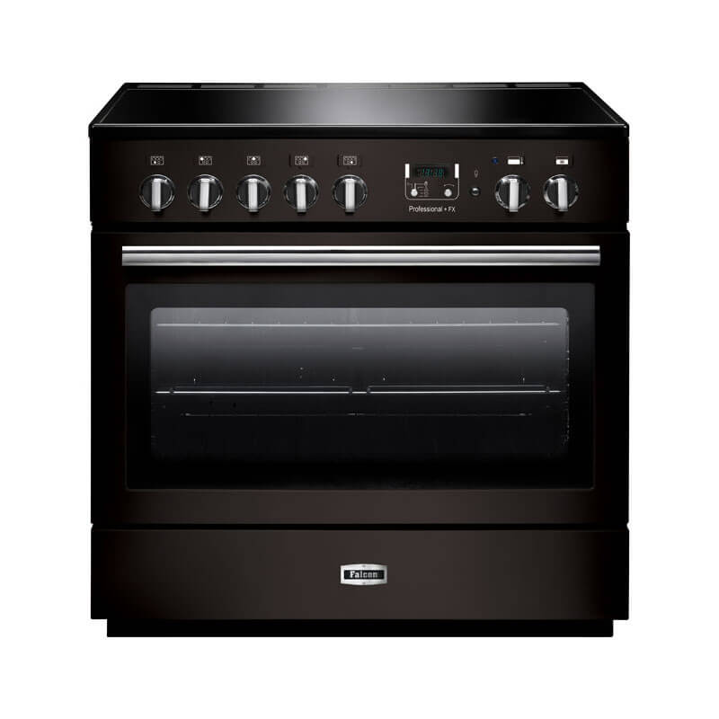 Falcon Professional Fx 90cm induction range cooker in black and chrome, delivering style and efficiency in your kitchen