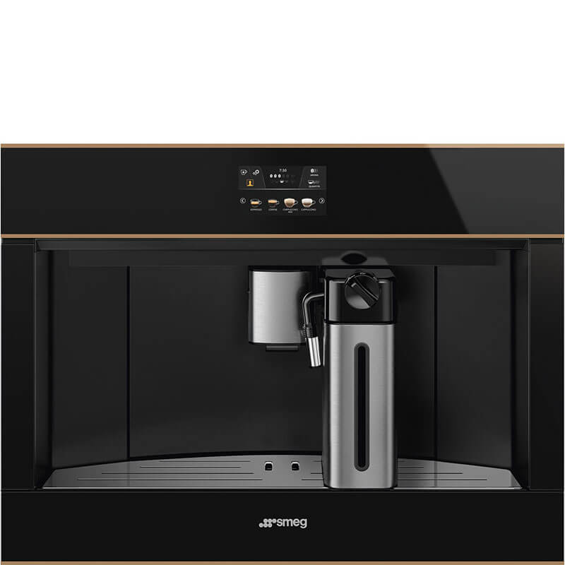 Smeg Dolce Stil Novo Built In Coffee Machine with Copper Trim | CMS4604NR, a premium kitchen appliance designed with elegant copper accents for a sleek and modern kitchen.