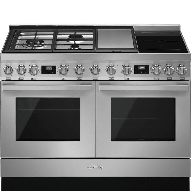 Smeg Portofino CPF120IGMPXA 120cm Gas Upright Cooker in Stainless Steel – A high-end kitchen appliance featuring a freestanding design, multiple cooking functions, and smart technology.