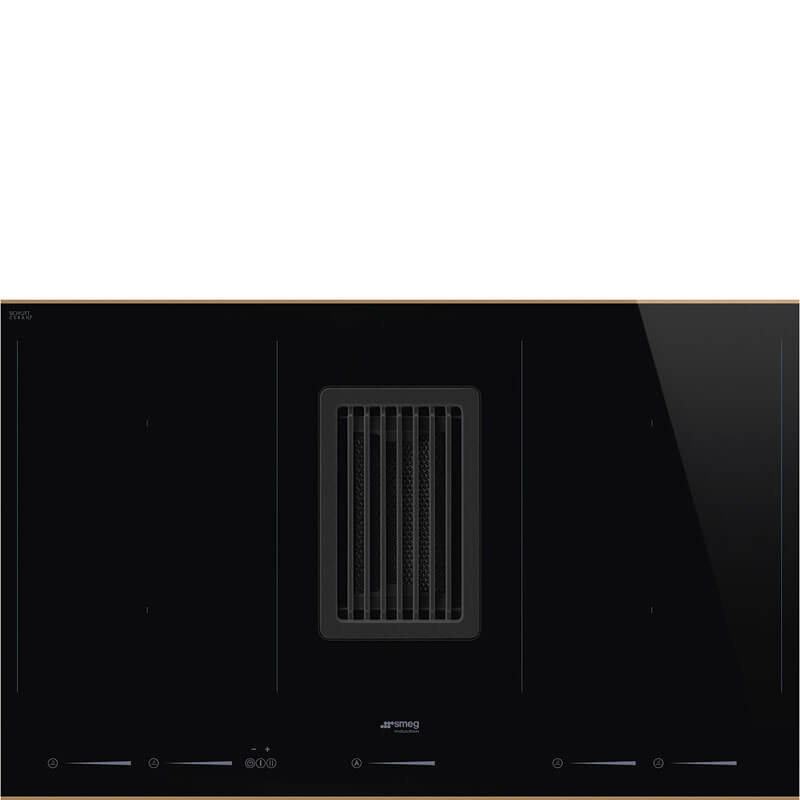 Smeg Dolce Stil Novo 83cm Induction/Integrated Hood with Copper Trim (HOBD682R1) showcasing a sleek design and modern kitchen aesthetics.