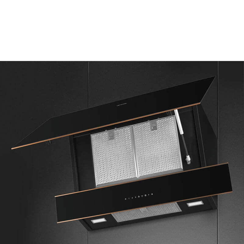 Smeg Appliances Dolce Stil Novo 90cm Angled Wall Mount Black Rangehood | KV694R - Image 2