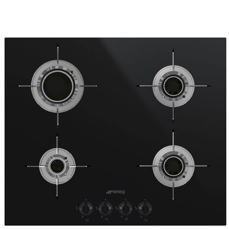 Smeg Dolce Stil Novo 60cm 4 Black Gas Glass Cooktop PVL664CNAU, showcasing sleek design and modern features in a stylish kitchen setting.