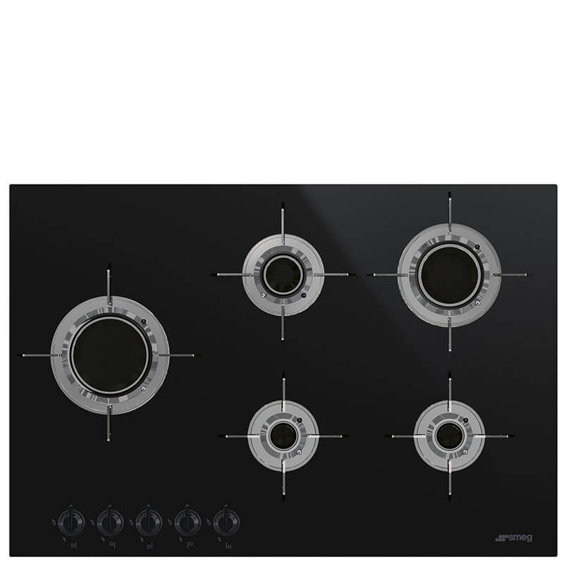 Smeg Dolce Stil Novo 75cm 5 Black Gas Cooktop Titanium (PVL675LCNAU), featuring sleek design and modern controls, perfect for any kitchen.