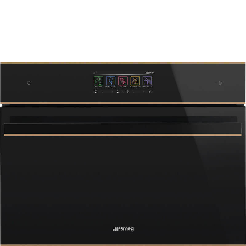 Black and copper Smeg Dolce Stil Novo Speedwave Oven (SOA4606WM2PNR) showcased in a modern kitchen setting.