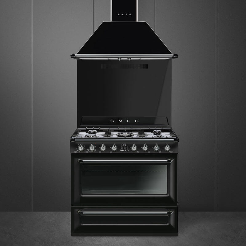 Smeg Appliances Victoria Black Dual Fuel Gas Hob Freestanding Cooker | TRA90BL2 - Image 2