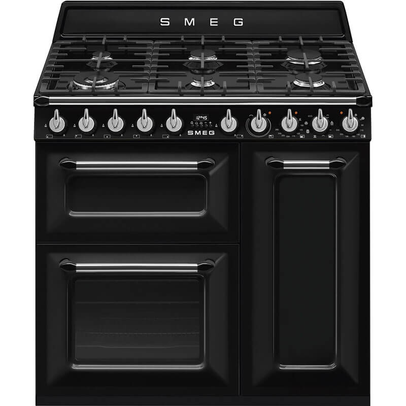 Smeg Victoria Black Dual Fuel Gas Cooker | TRA93BL - Elegant Black Smeg Appliance for Modern Kitchens