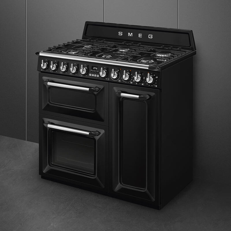 Smeg Appliances Victoria Black Dual Fuel Gas Cooker | TRA93BL - Image 3