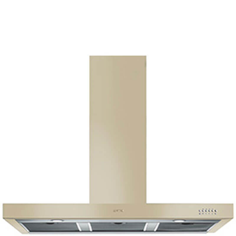 Smeg 110cm Wallmount T-shape Rangehood in Cream – Model KSE110AP9, sleek and elegant with modern design.