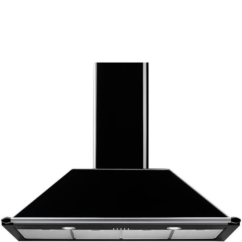 Smeg 110cm Wallmount Canopy Rangehood in Black (Model: KT110BLA) – A sleek and modern kitchen appliance designed to enhance ventilation in your home.