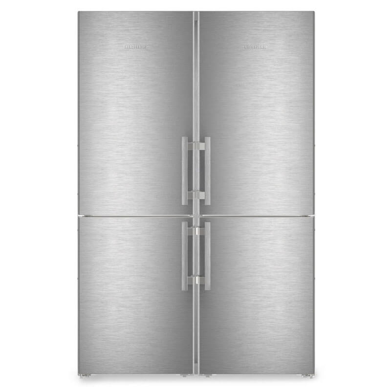 Liebherr Freestanding Side By Side refrigerator featuring a modern design and spacious storage options.