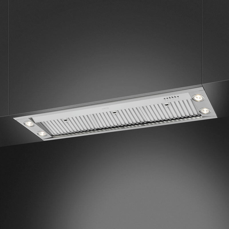 Smeg 120cm Stainless Steel Undermount Rangehood Model KDIAM120AX, showcasing sleek design and modern functionality in a kitchen setting.