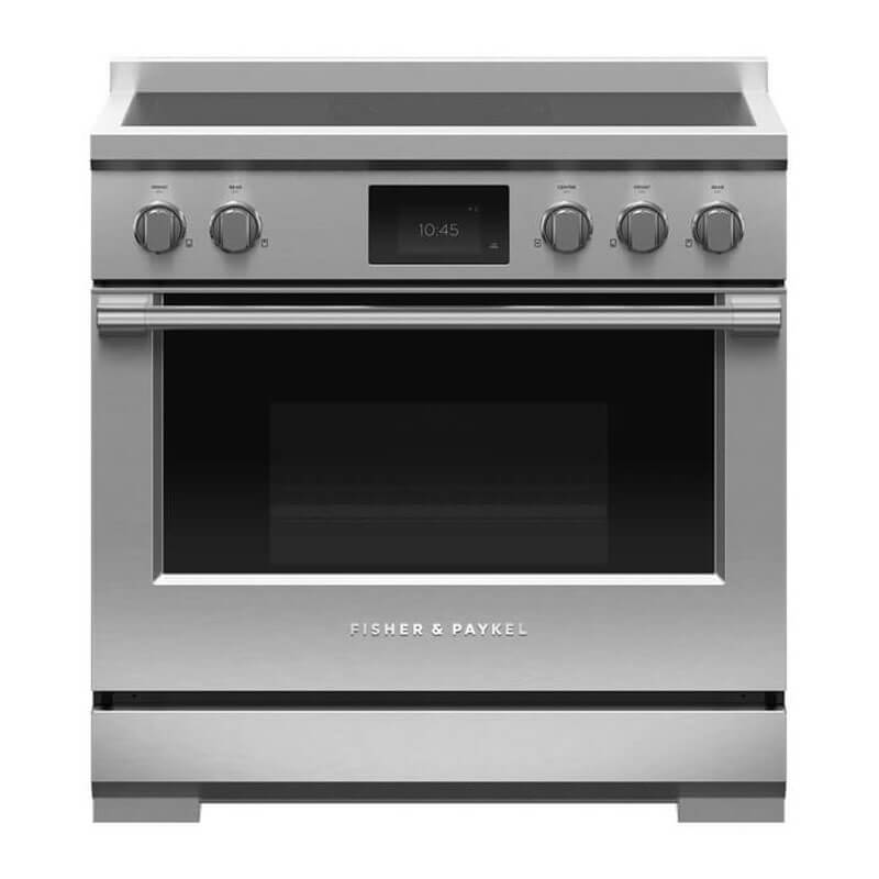 Fisher & Paykel Series 9 91cm RIV3-915 Freestanding Cooker in stainless steel finish, featuring a sleek, modern design with spacious cooktops and an integrated oven.