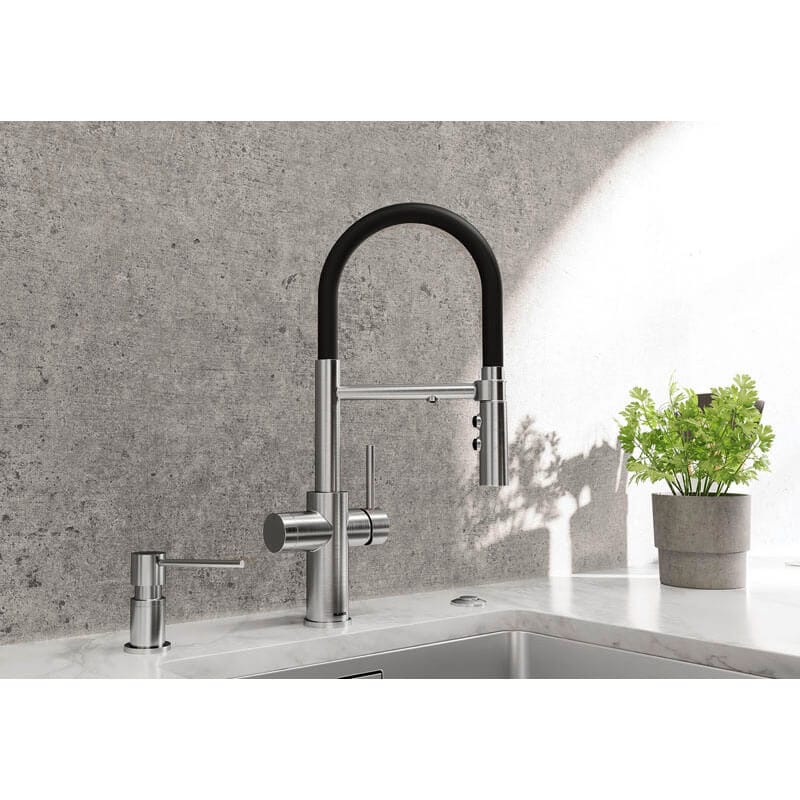 Blanco Steel - 527664 3-in-1 Mixer tap in Semi-Professional design for filtered hot and cold water PVD steel and black | CATRIS-S FLEXO FILTER TAP PVD - Image 2