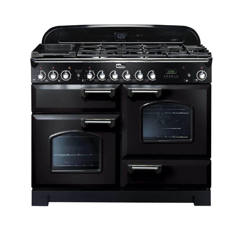 Falcon Classic Deluxe 110cm Black & Chrome Dual Fuel Range Cooker | CDL110DFBL-CH