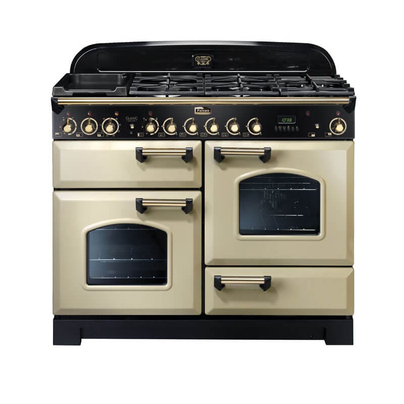 Falcon Classic Deluxe 110cm Cream & Brass Dual Fuel Range Cooker | CDL110DFCR-BR