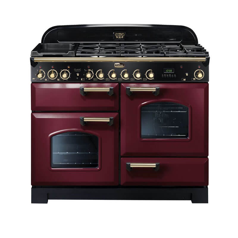 Falcon Classic Deluxe 110cm Cranberry & Brass Dual Fuel Range Cooker | CDL110DFCY-BR