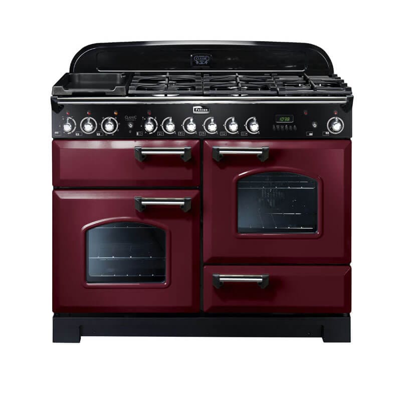 Falcon Classic Deluxe 110cm Cranberry & Chrome Dual Fuel Range Cooker | CDL110DFCY-CH