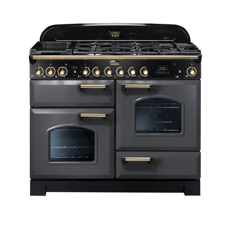Falcon Classic Deluxe 110cm Slate & Brass Dual Fuel Range Cooker | CDL110DFSL-BR