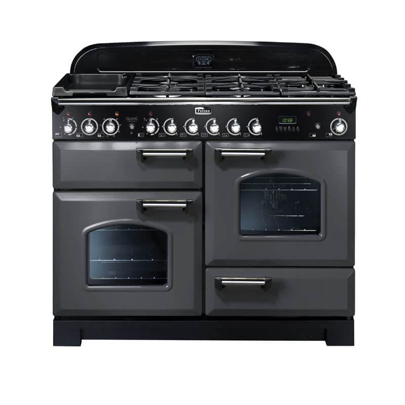 Falcon Classic Deluxe 110cm Slate & Chrome Dual Fuel Range Cooker | CDL110DFSL-CH