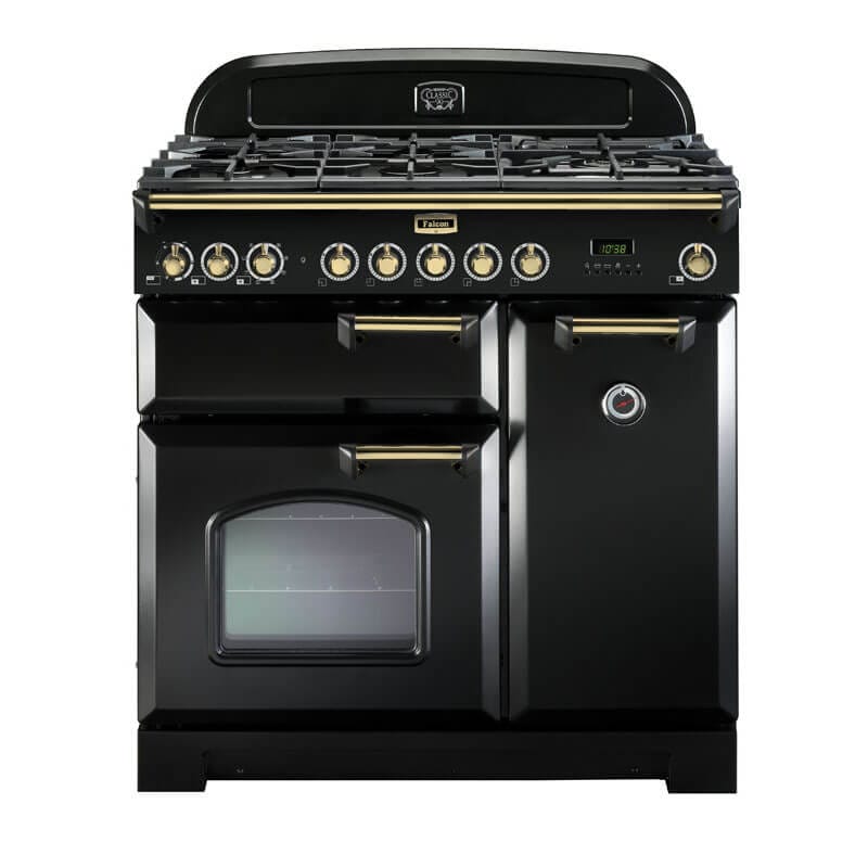 Falcon Classic Deluxe 90cm Black & Brass Dual Fuel Range Cooker | CDL90DFBL-BR