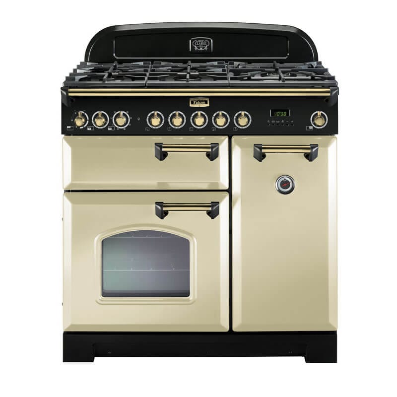 Falcon Classic Deluxe 90cm Cream & Brass Dual Fuel Range Cooker | CDL90DFCR-BR