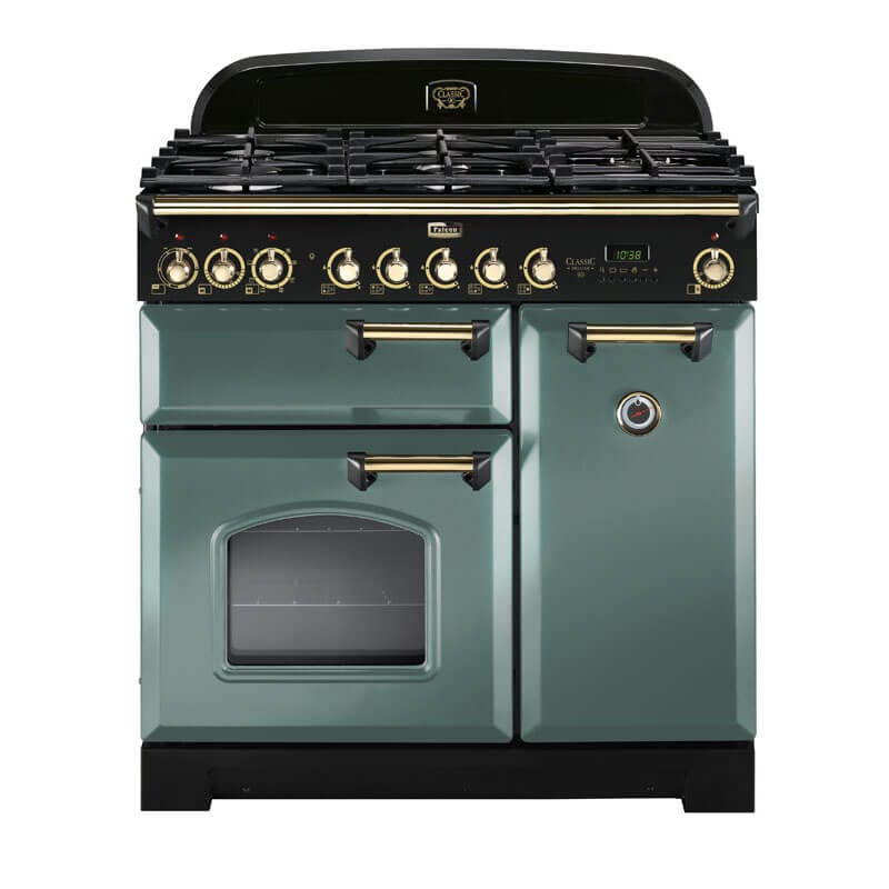 Falcon Classic Deluxe 90cm Mineral Green & Brass Dual Fuel Range Cooker | CDL90DFMG-BR