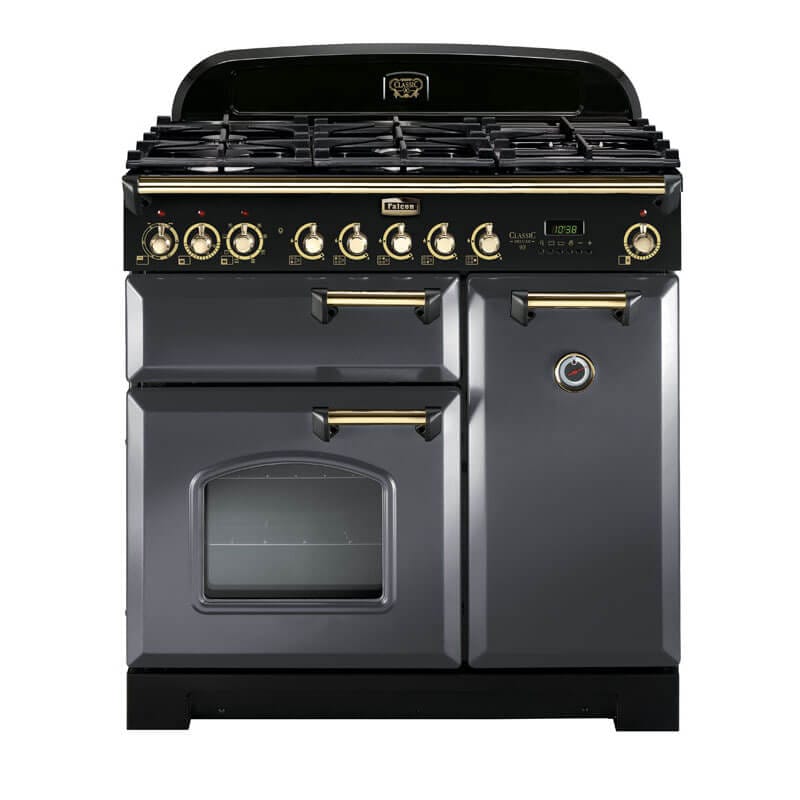 Falcon Classic Deluxe 110cm Slate & Brass Dual Fuel Range Cooker | CDL90DFSL-BR