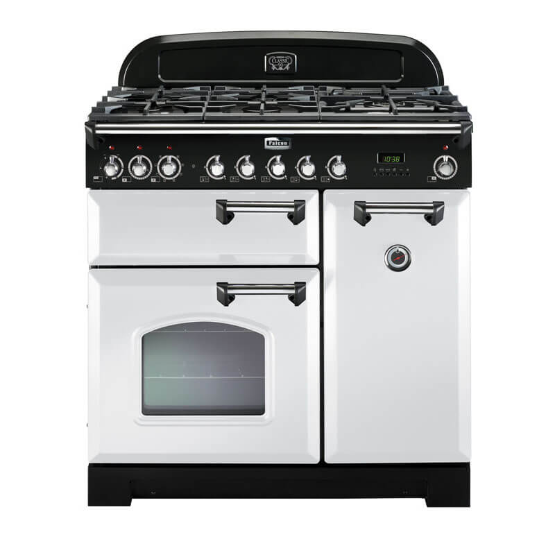 Falcon Classic Deluxe 90cm White & Chrome Dual Fuel Range Cooker | CDL90DFWH-CH - Image 2