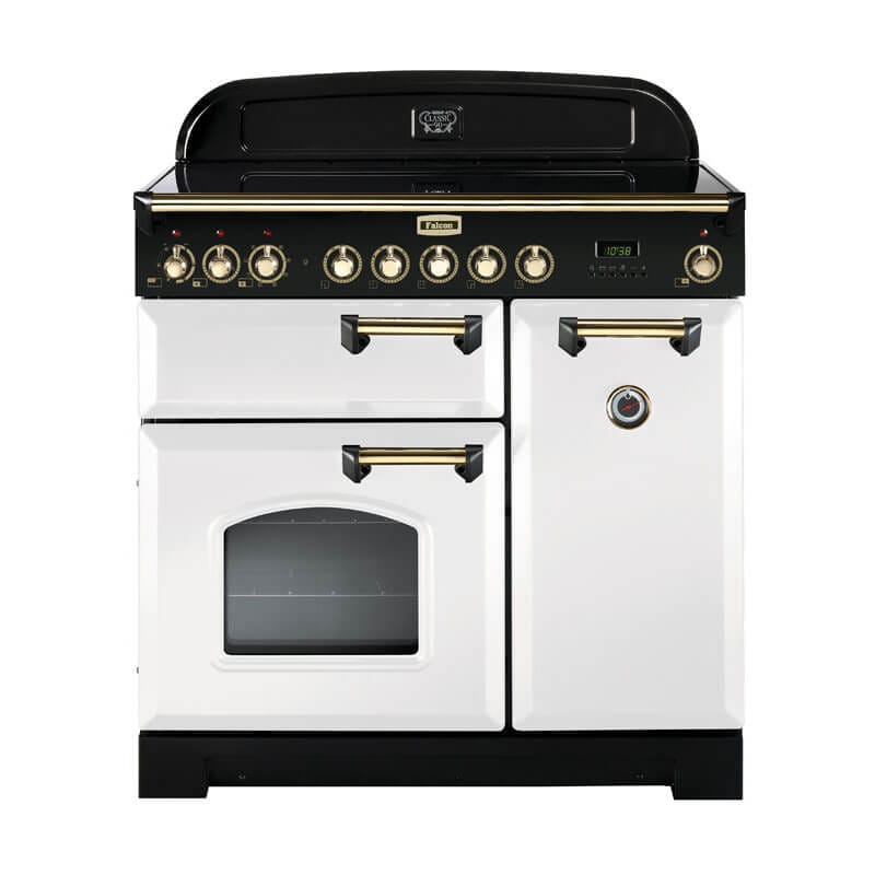Falcon Classic Deluxe 90cm White & Brass Induction Range Cooker | CDL90EIWH-BR