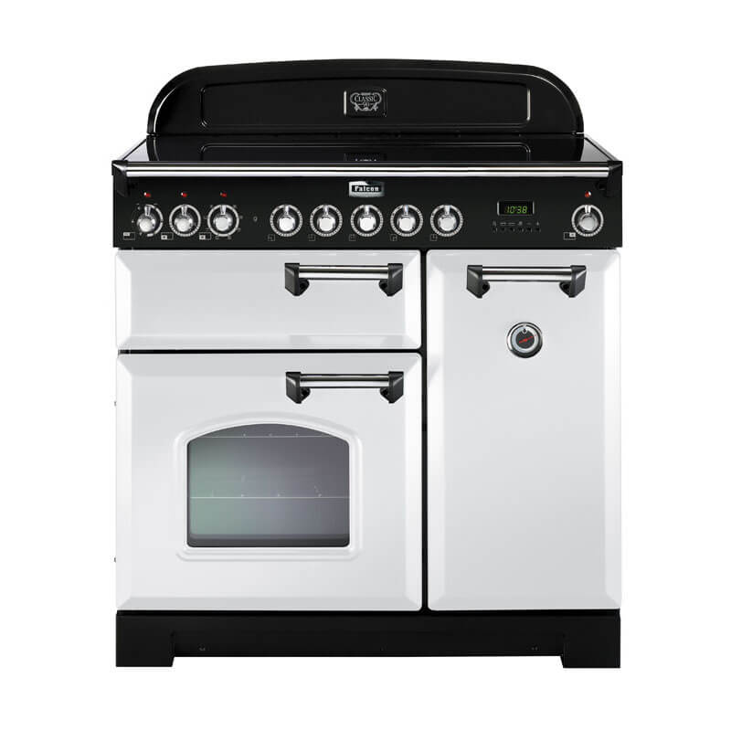 Falcon Classic Deluxe 90cm White & Chrome Induction Range Cooker | CDL90EIWH-CH