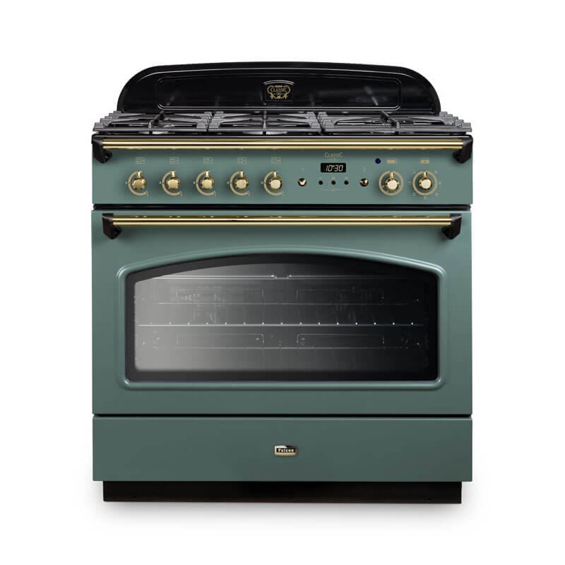 Falcon Classic Fx 90cm Mineral Green & Brass Dual Fuel Range Cooker | CLA90FXDFMG-BR