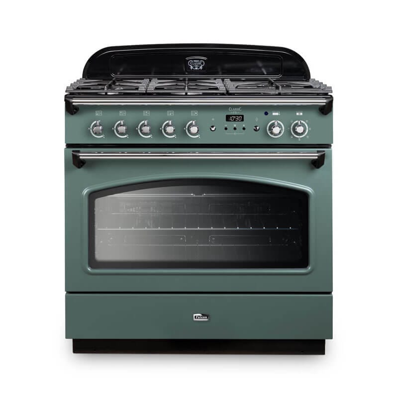 Falcon Classic Fx 90cm Mineral Green & Chrome Dual Fuel Range Cooker | CLA90FXDFMG-CH