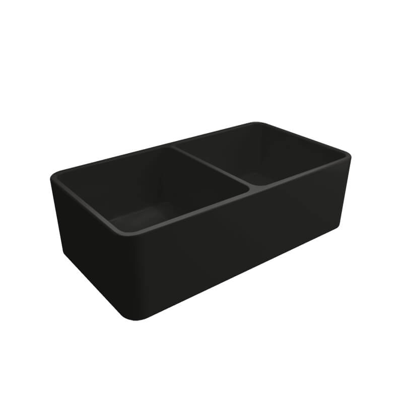 Turner Hastings Novi 85 x 46 Double Bowl Fine Fireclay Butler Sink Matte Black | NO85FS-MB
