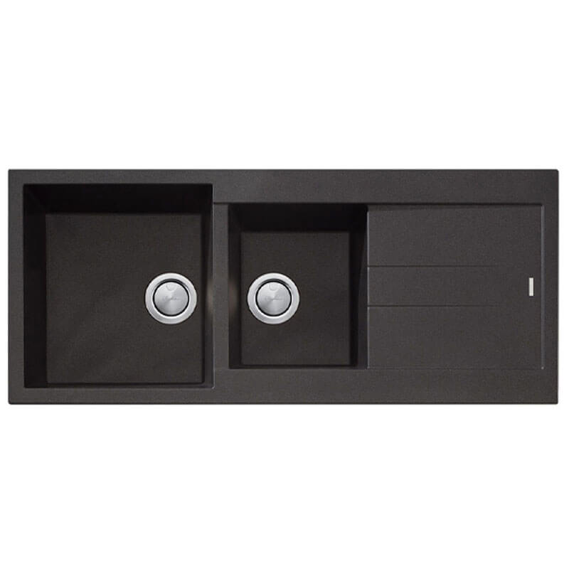 Oliveri Oliver Santorini 1 & 3/4 Bowl Top Mount Sink - Black | ST-BL1510