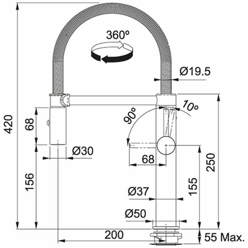 Franke PESCARA 360 SEMIPRO Matt Black Tap WELS 5 Star Rating 5 L/M | TA7360MB - Image 2