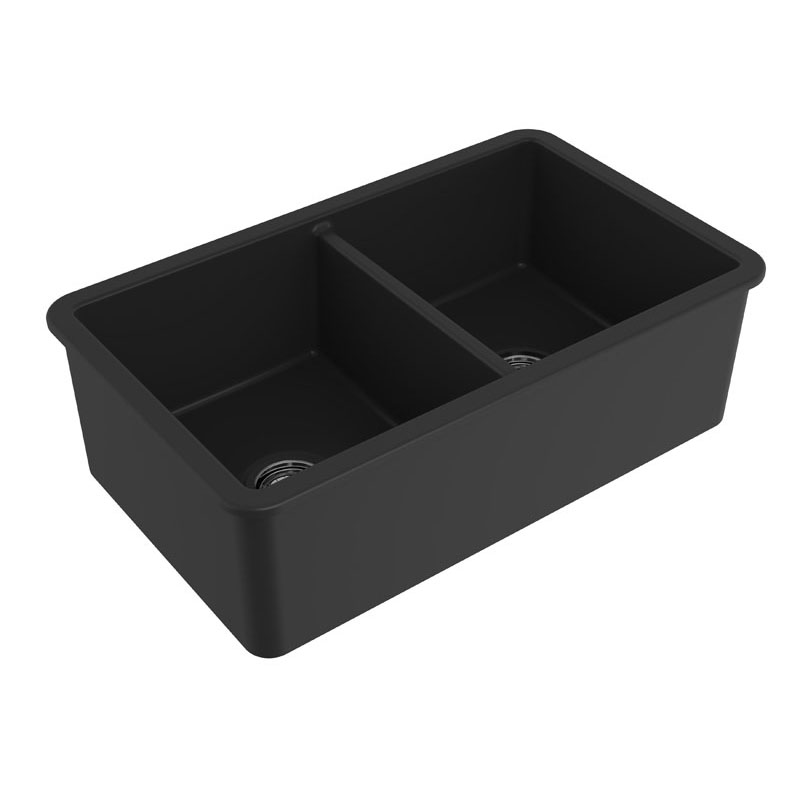 Turner Hastings Cuisine 85 x 46 Double Bowl Inset / Undermount Fine Fireclay Sink - Matte Black Incl. Wastes | CUD85FS-MB