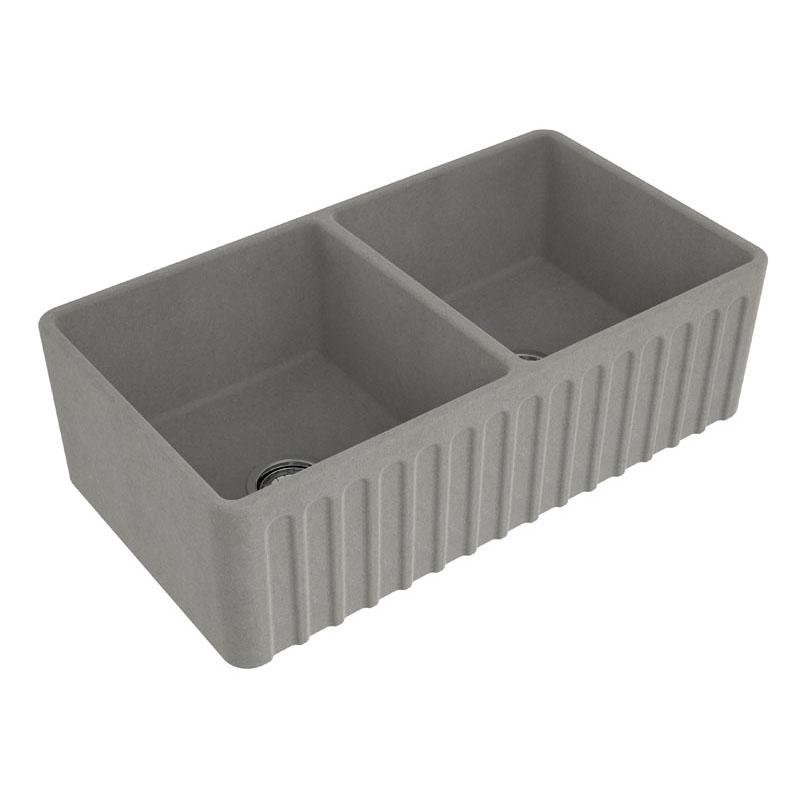Turner Hastings Novi 85x46 Double Bowl Fireclay Butler Sink - Concrete Look Incl. Waste | NO854FS-CL - Image 2